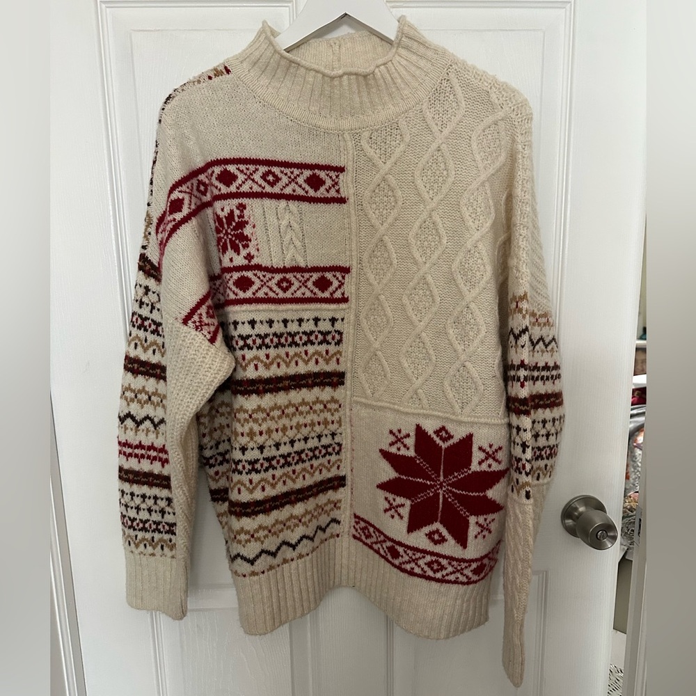 American Eagle Cable Knit Inspired Winter Motif Sweater Sz Extra Large